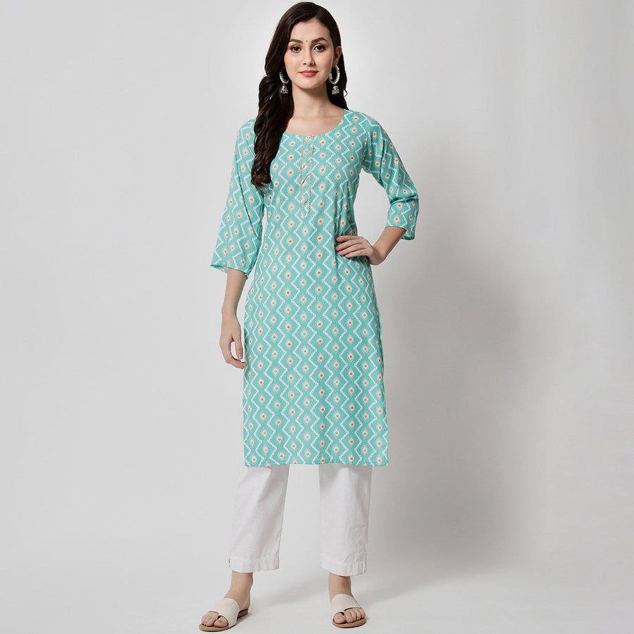 Buy online Cotton Kurta Plazo Firozi Colour from Kurta Kurtis for Women by  Bombay Fashion Point for ₹750 at 21% off | 2024 Limeroad.com